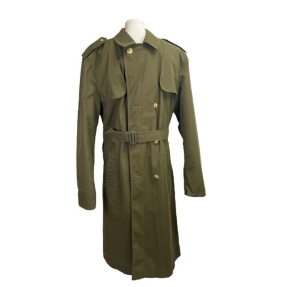 Vintage Czech Military Otavan Trebon Belted jacket Trench Coat, medium. Green